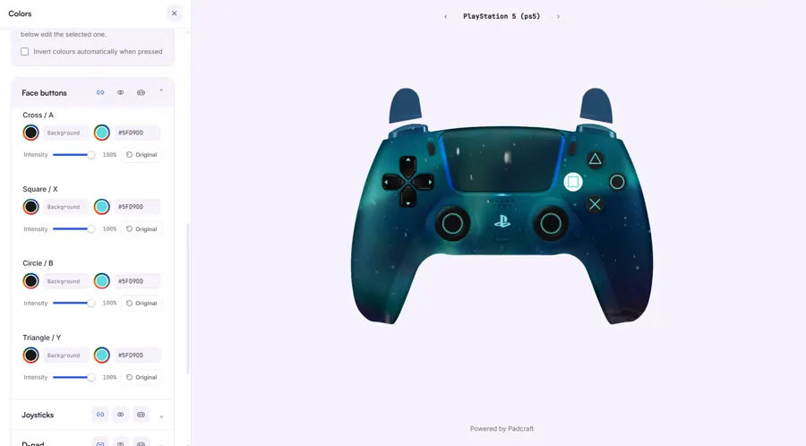 Customize controller colors and buttons in the Padcraft overlay configurator